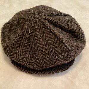 FINEST HEADWEAR Men’s Classic Brown Herringbone Newsboy Cap Pure Wool 7.5-7 5/8